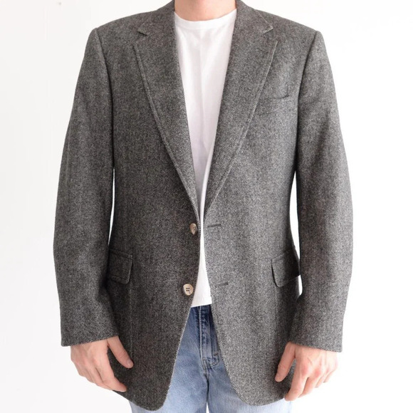 Vintage '90s Jacobson's Grey Tweed Double Button 100% Camel Hair Blazer 42R - Picture 1 of 16